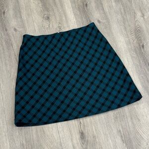 Wilfred Casual Dark Green & Teal Plaid Academia Style A-Line Mini Skirt